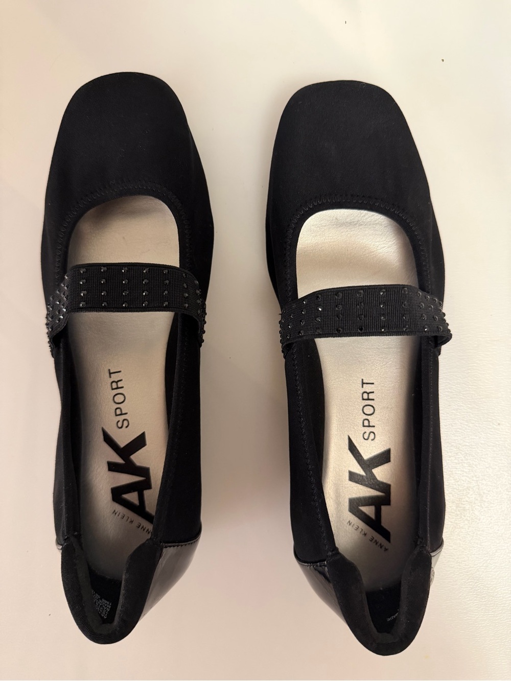 Anne Klein AK Sport Mary Jane Flats Black Studded Strap Size 6.5M Like New